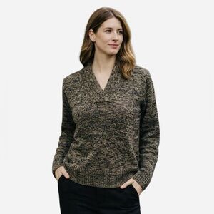 VTG Jeanne Pierre Marled Knit Shawl Collar Sweater | 100% Cotton | Brown Neutral